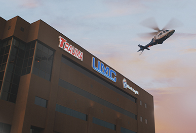 UMC building with helicopter